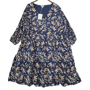 NWT Ryllace Womens Leaf Printed Tunic Midi Ruffle Dress Size 24